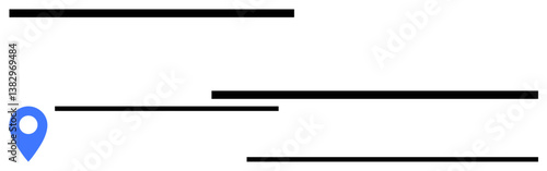 Blue map location pin alongside spaced horizontal black lines, suggesting text, location search, or navigation interface. Ideal for directions, navigation, maps, search, geolocation travel