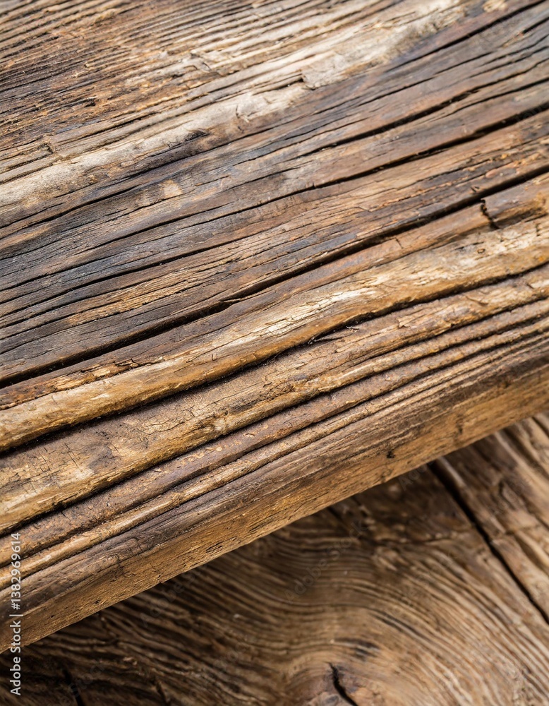 Fototapeta premium Rustic Wooden Plank Hovering Freely with Natural Grain and Weathered Knotty Details