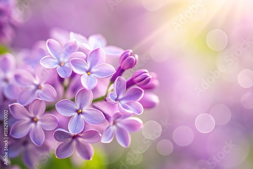 Delicate lilac blossoms bathed in soft sunlight, a whisper of spring's gentle arrival and sweet fragrance.