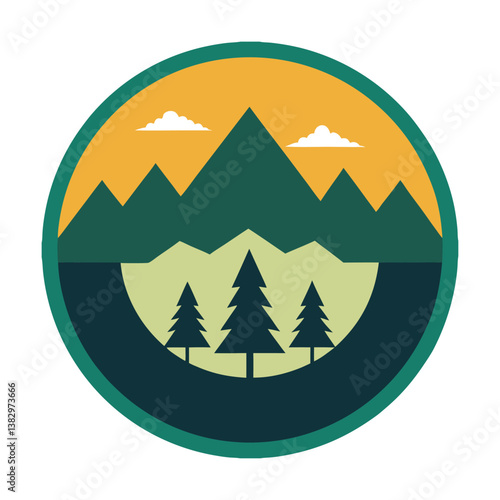 Free Download Colorful Mountain and Forest Emblem Design - GFXLoad