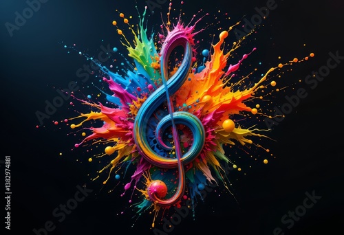Vibrant Treble Clef Exploding with Color