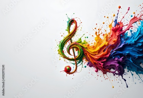 Vibrant Treble Clef Exploding with Color