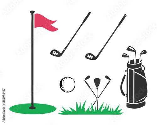 Golf Vector Illustration Set – Isometric and Silhouette Golfers, Clubs, Golf Carts, and Course Elements for Sports and Recreation Designs. Art and vector.