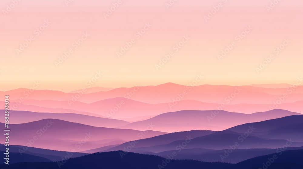 Serene mountain range at sunset with pastel hues. Serene mountain range at sunset with pastel hues.