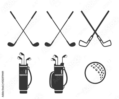 Golf Vector Illustration Set – Isometric and Silhouette Golfers, Clubs, Golf Carts, and Course Elements for Sports and Recreation Designs. Art and vector.