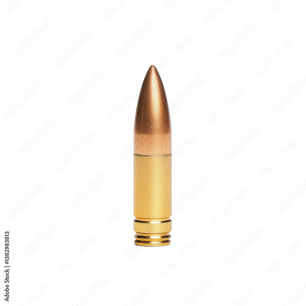 Detailed Close-up of a Single Golden Bullet for Use in Military or Hunting Contexts Detailed Close-up of a Single Golden Bullet for Use in Military or Hunting Contexts