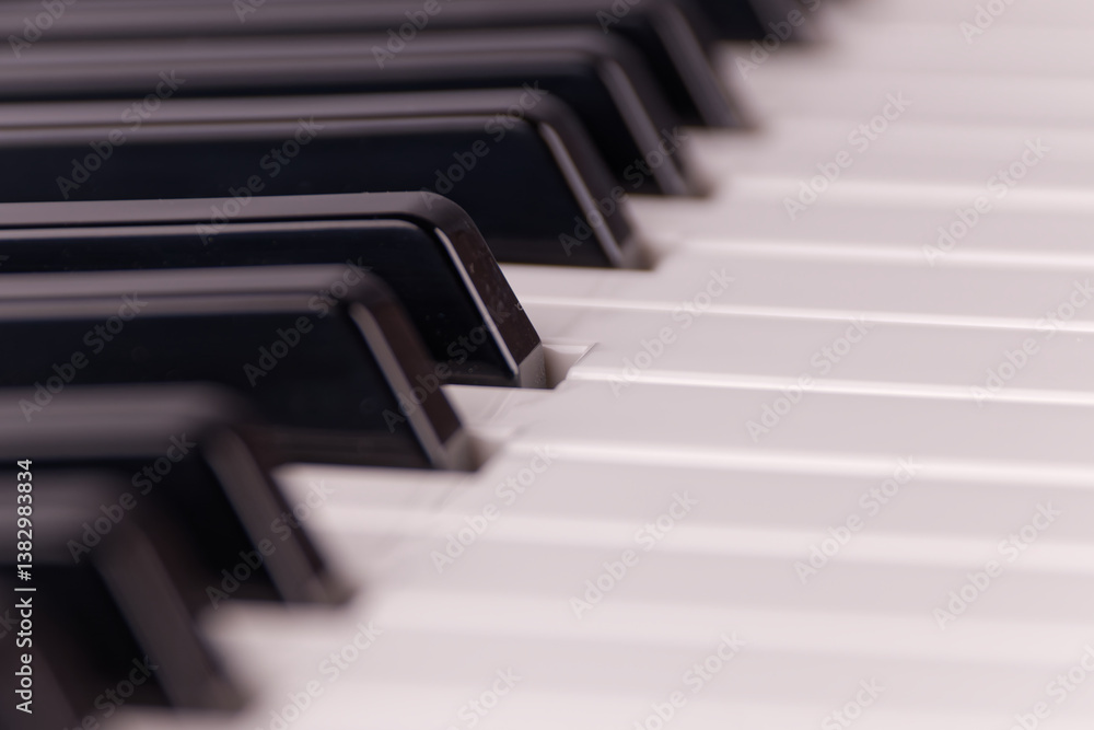 View of a music keyboard with a set of keys View of a music keyboard with a set of keys