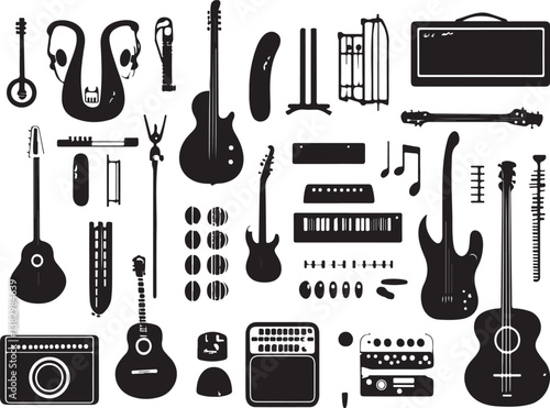 "Elegant Guitarist Silhouettes" or "Musical Princesses with Guitars