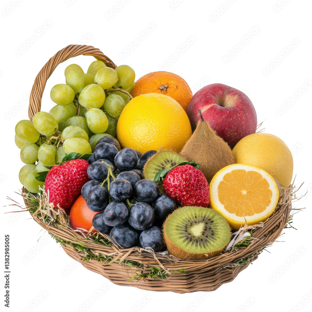 Attractive basket filled with a rich variety of fresh fruits perfect for serving, gifting, or decorative purposes Attractive basket filled with a rich variety of fresh fruits perfect for serving, gifting, or decorative purposes