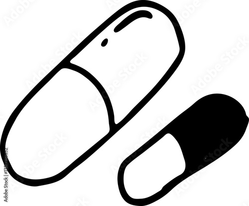 Hand drawn pills doodle. Sketch style icon. Decoration element. Isolated on white background. Flat design. Vector illustration