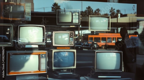 old televisions in a shop window
