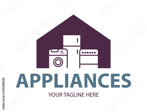 Modern minimalist home appliance store logo. Refrigerator stove and washing machine icon.