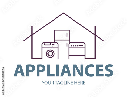 Modern minimalist home appliance store logo. Refrigerator stove and washing machine icon.