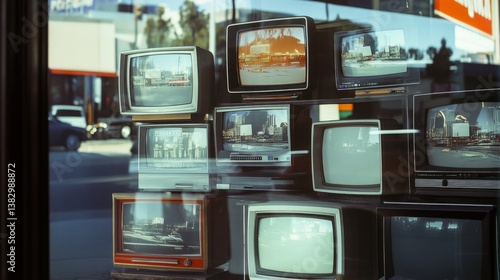 old televisions in a shop window
