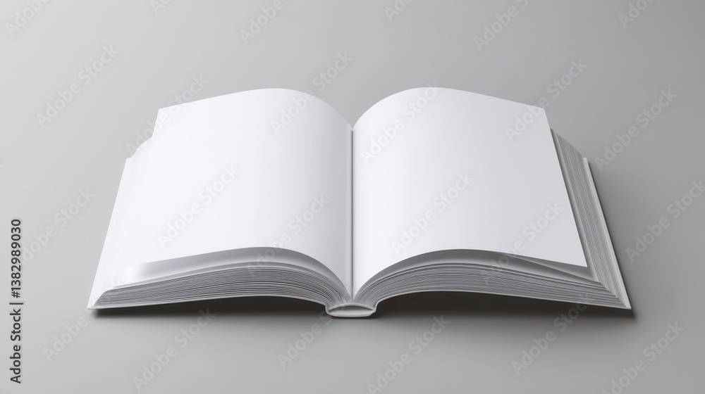 Open book on a gray surface; blank pages; design template; mockup for publishing Open book on a gray surface; blank pages; design template; mockup for publishing