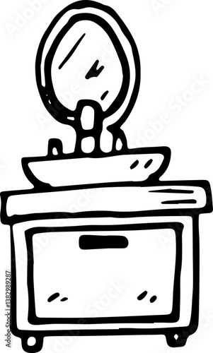 Hand drawn washbasin doodle. Sketch style icon. Decoration element. Isolated on white background. Flat design. Vector illustration