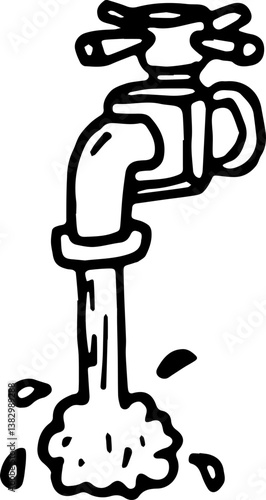 Hand drawn running faucet doodle. Sketch style icon. Decoration element. Isolated on white background. Flat design. Vector illustration