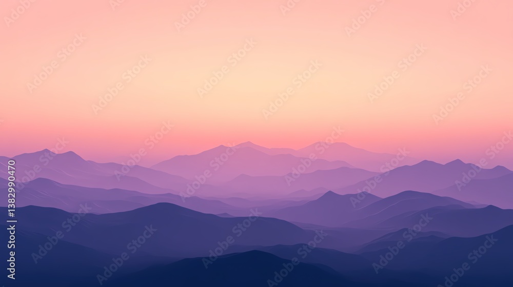 A serene mountain view at sunrise. A serene mountain view at sunrise.