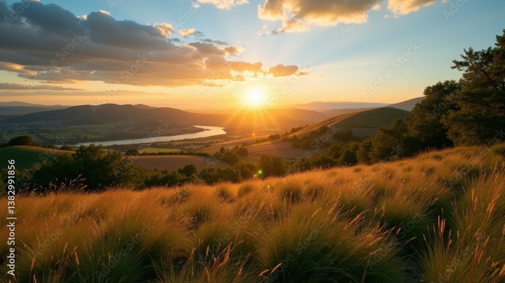 Obraz premium Scenic Reserve Naturelle du Neouvielle, France at dawn, with mild, sunny summer conditions, shot from above.