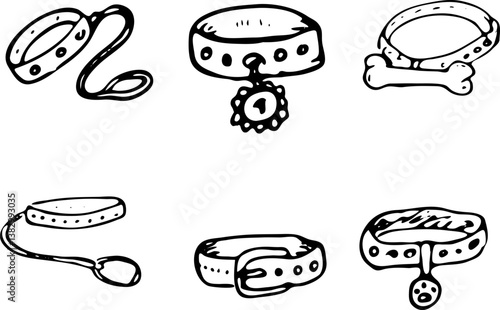 Hand Drawn vector illustration set of dog-collars sign and symbol doodles elements. Isolated on white background