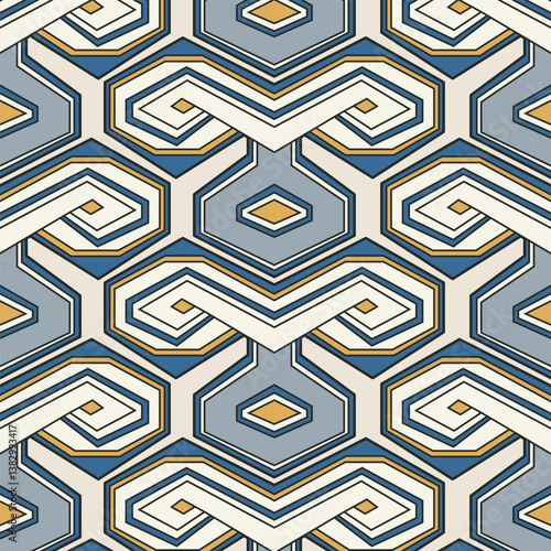 Contemporary honeycomb geometric pattern. Modern mosaic tiles background. Seamless surface abstract design. Geo wallpaper. Digital paper, textile print.