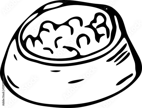 Hand drawn Dog bowl for feed doodle. Sketch pets icon. Decoration element. Isolated on white background. Vector illustration