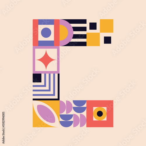 Modern bauhaus font, geometric swiss type. Vector alphabet, english typography colorful letters. Brutalism uppercase creative vibrant font