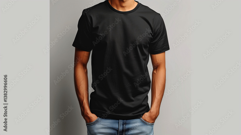 fashion model in black plain t-shirt with faceless model fashion model in black plain t-shirt with faceless model