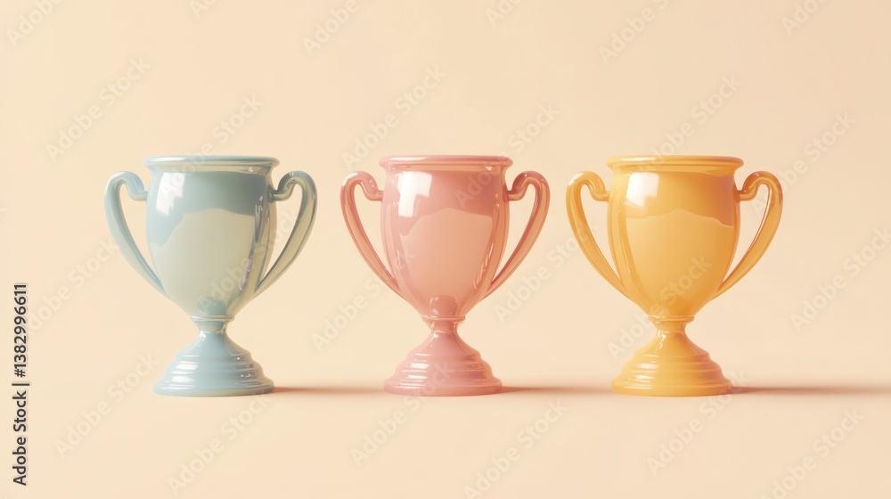 Pastel trophies, awards, pastel background Pastel trophies, awards, pastel background