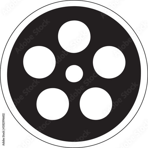 Film Reel Icon: A sleek, monochrome graphic of a classic film reel, symbolizing cinema, movies, and the art of filmmaking.