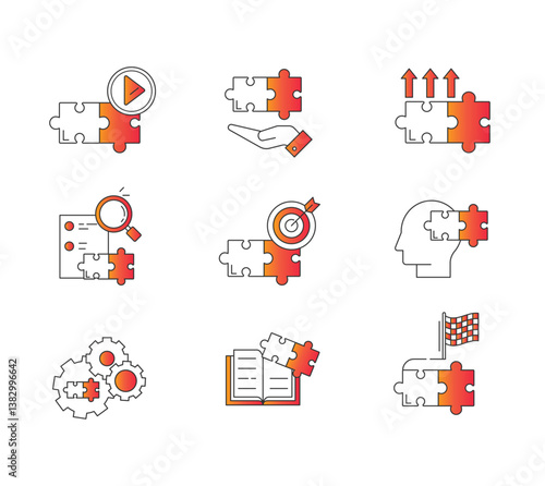 Business Process and Training Workflow Icons. Ideal for illustrating corporate learning, strategic execution, onboarding, training paths, and productivity workflows.