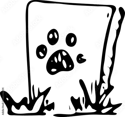 Hand drawn grave for a dog doodle. Sketch pets icon. Decoration element. Isolated on white background. Vector illustration