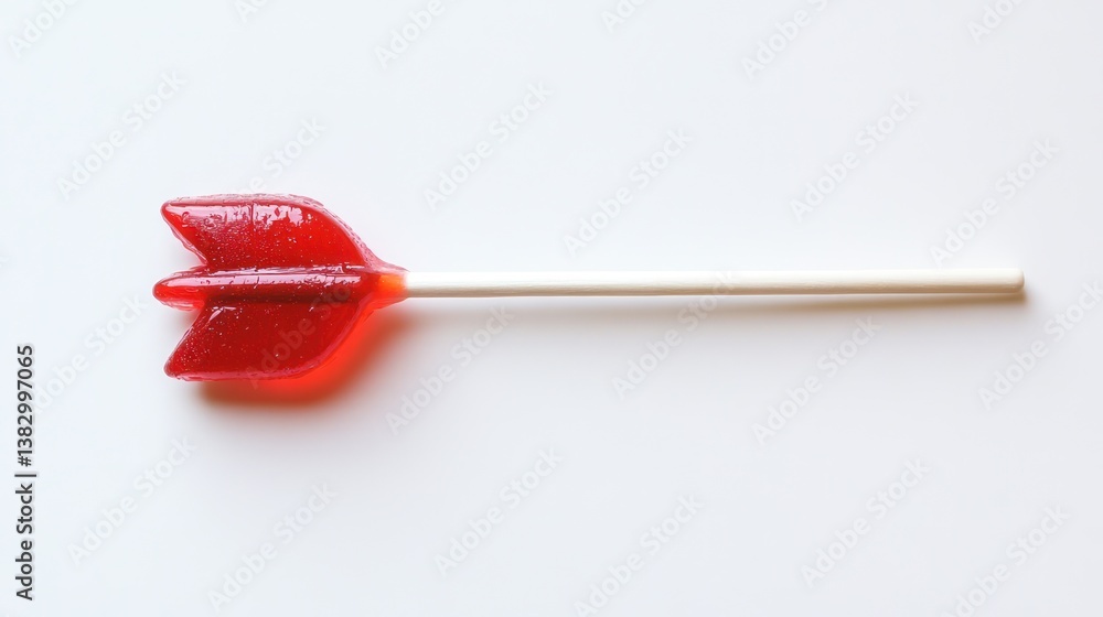 Red arrow-shaped lollipop on white background Red arrow-shaped lollipop on white background