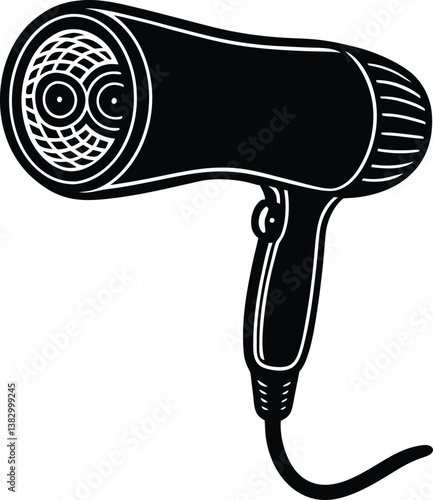 A black blow dryer with a white background

