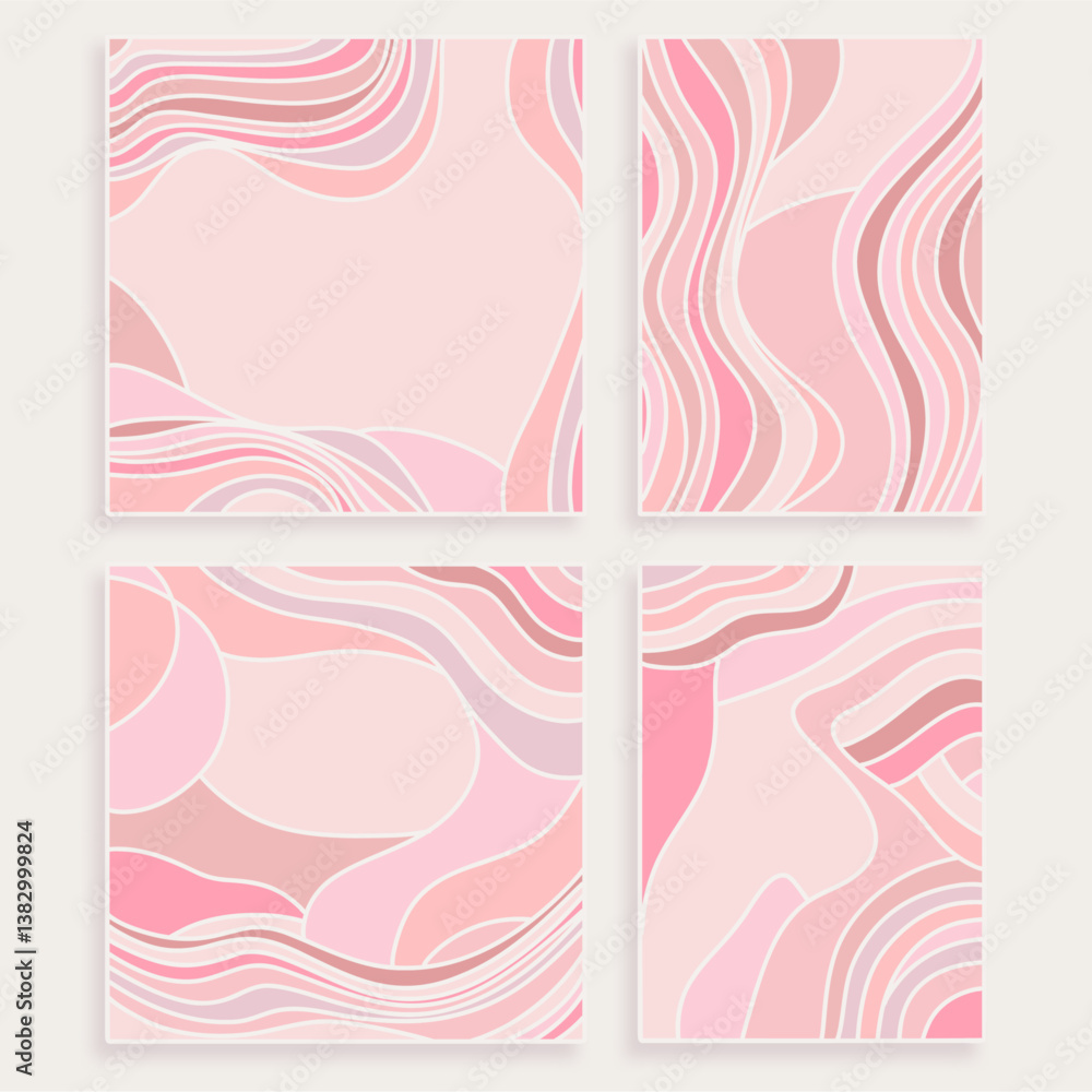 Minimalist Abstract Pink Wave  Pattern Background Set