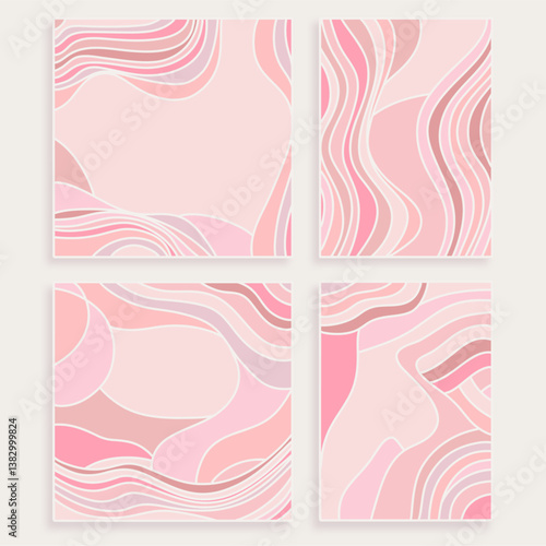 Minimalist Abstract Pink Wave  Pattern Background Set