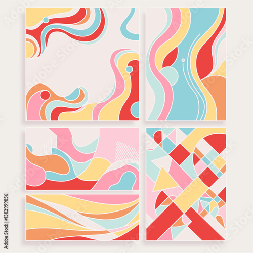 Colorful Abstract Flowing Shapes Background Set