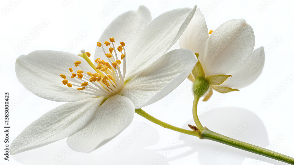 Fototapeta premium Jasmine Flower Radiance on Crisp White
