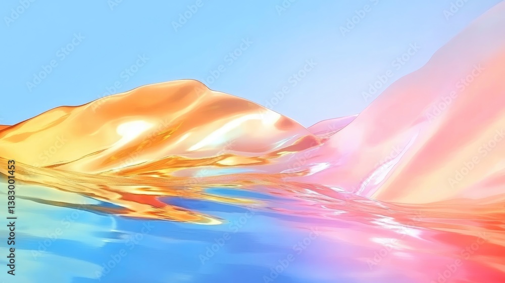 Fototapeta premium Holographic rainbow foil reflections serene water surface abstract vibrant colors nature scenic view