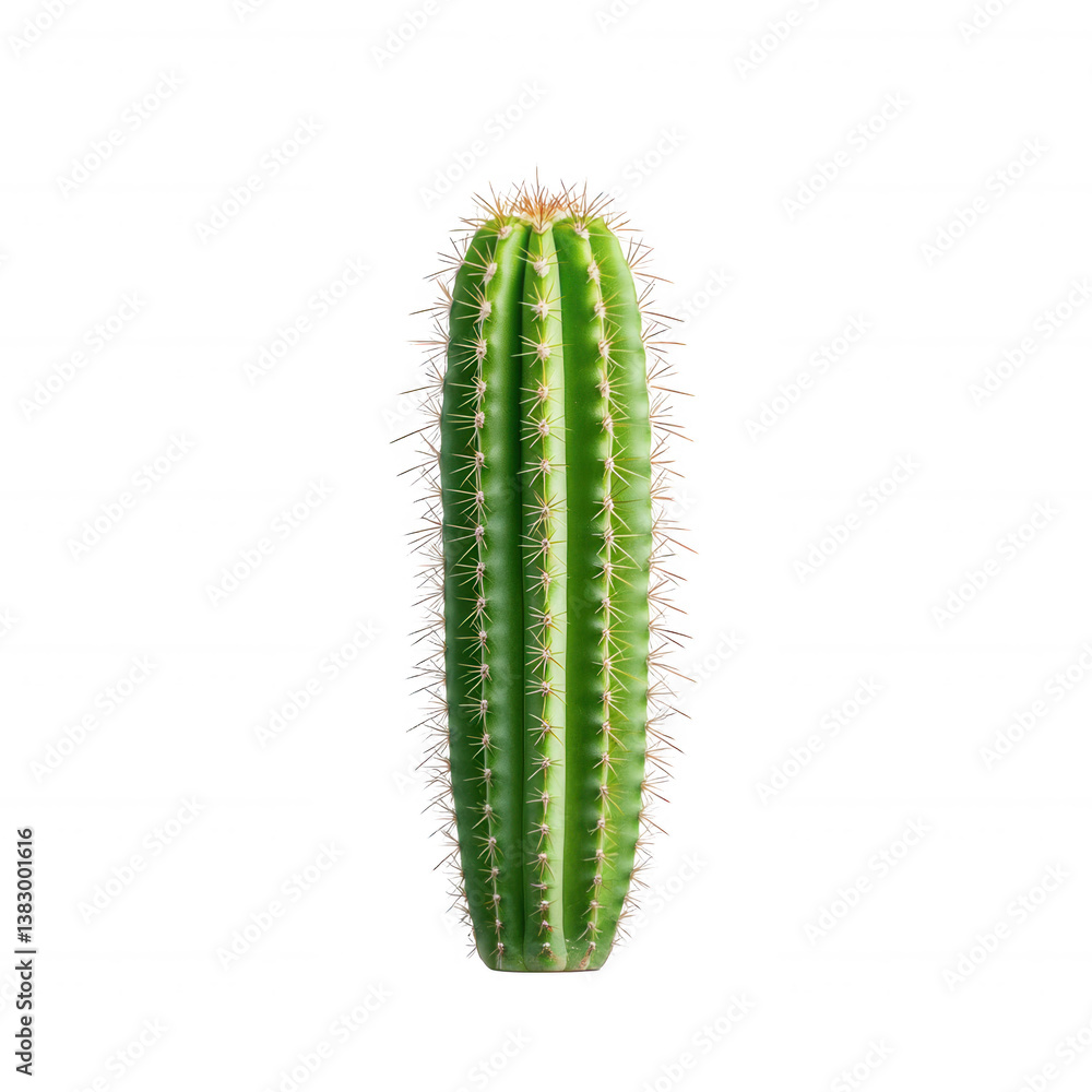 Tall green cactus with prominent spines on a white isolated background, showcasing natural beauty and resilience in arid conditions. Tall green cactus with prominent spines on a white isolated background, showcasing natural beauty and resilience in arid conditions.