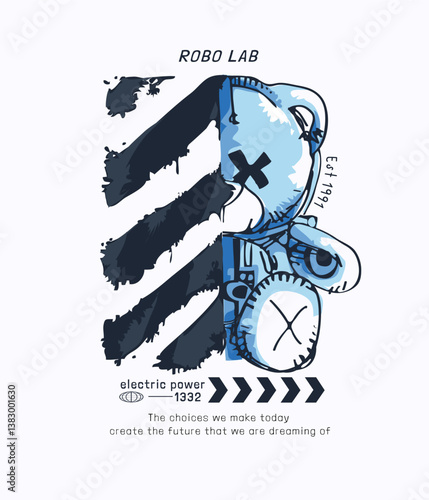 cartoon half body robot bear doll vector illustration drawn by hand