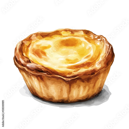 A watercolor painting of a pastel de nata, isolated on a white background. Pastel de nata vector


