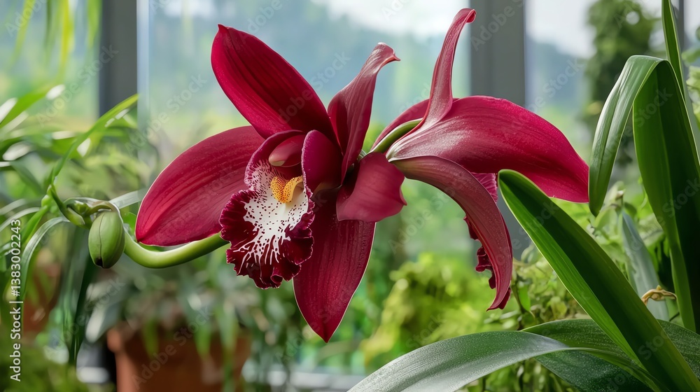 Obraz premium Macro close-up of a orchid, gently swaying in wind, hyper-realistic detail
