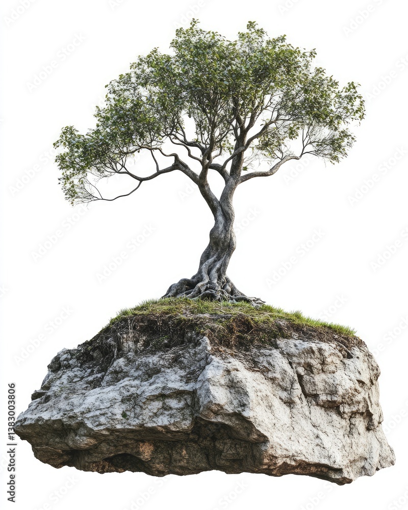 Isolated Tree Growing on Rock Island Symbolizes Growth and Resilience Isolated Tree Growing on Rock Island Symbolizes Growth and Resilience
