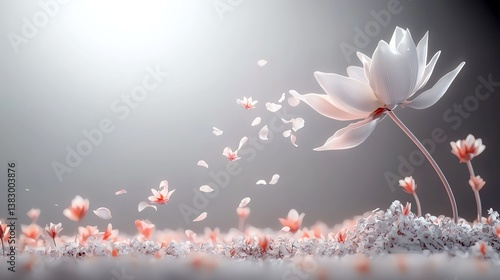 Macro close-up of a lotus, gently swaying in wind, artistic floral mood