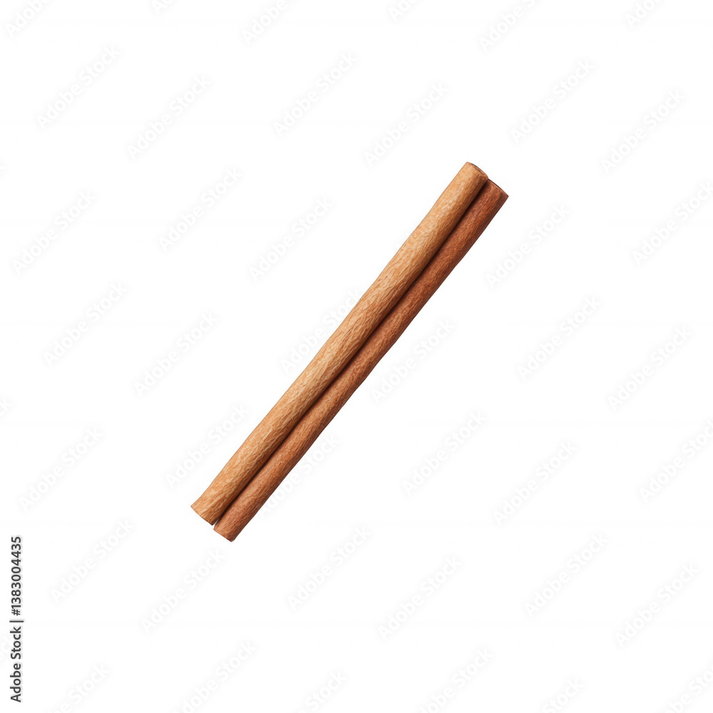 A single cinnamon stick isolated on a white background, showcasing its rich brown color and textured surface ideal for spice and cooking themes. A single cinnamon stick isolated on a white background, showcasing its rich brown color and textured surface ideal for spice and cooking themes.
