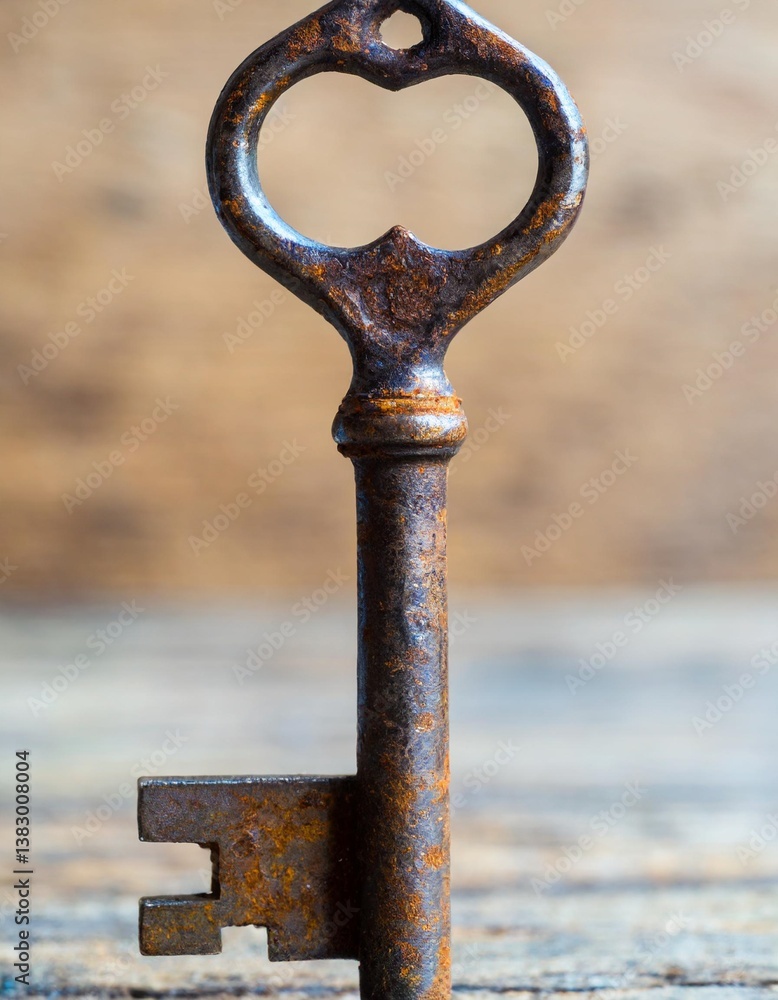 Old Iron Key Standing Alone on a Transparent Background with Rust and Shape Old Iron Key Standing Alone on a Transparent Background with Rust and Shape