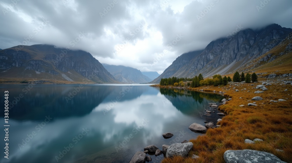 Detailed photo of Lake Oppstrynsvatnet in Norway, shot from a panoramic view under cloudy skies at mid-day. Detailed photo of Lake Oppstrynsvatnet in Norway, shot from a panoramic view under cloudy skies at mid-day.