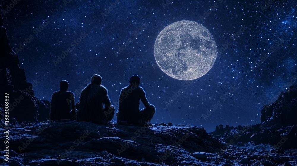 Contemplating the Moon Under a Starry Sky Contemplating the Moon Under a Starry Sky
