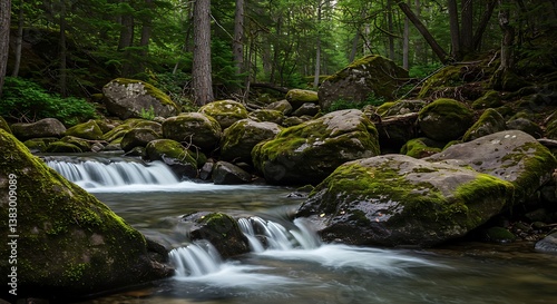 Emerald Cascades and Mossy Embrace AI Generated